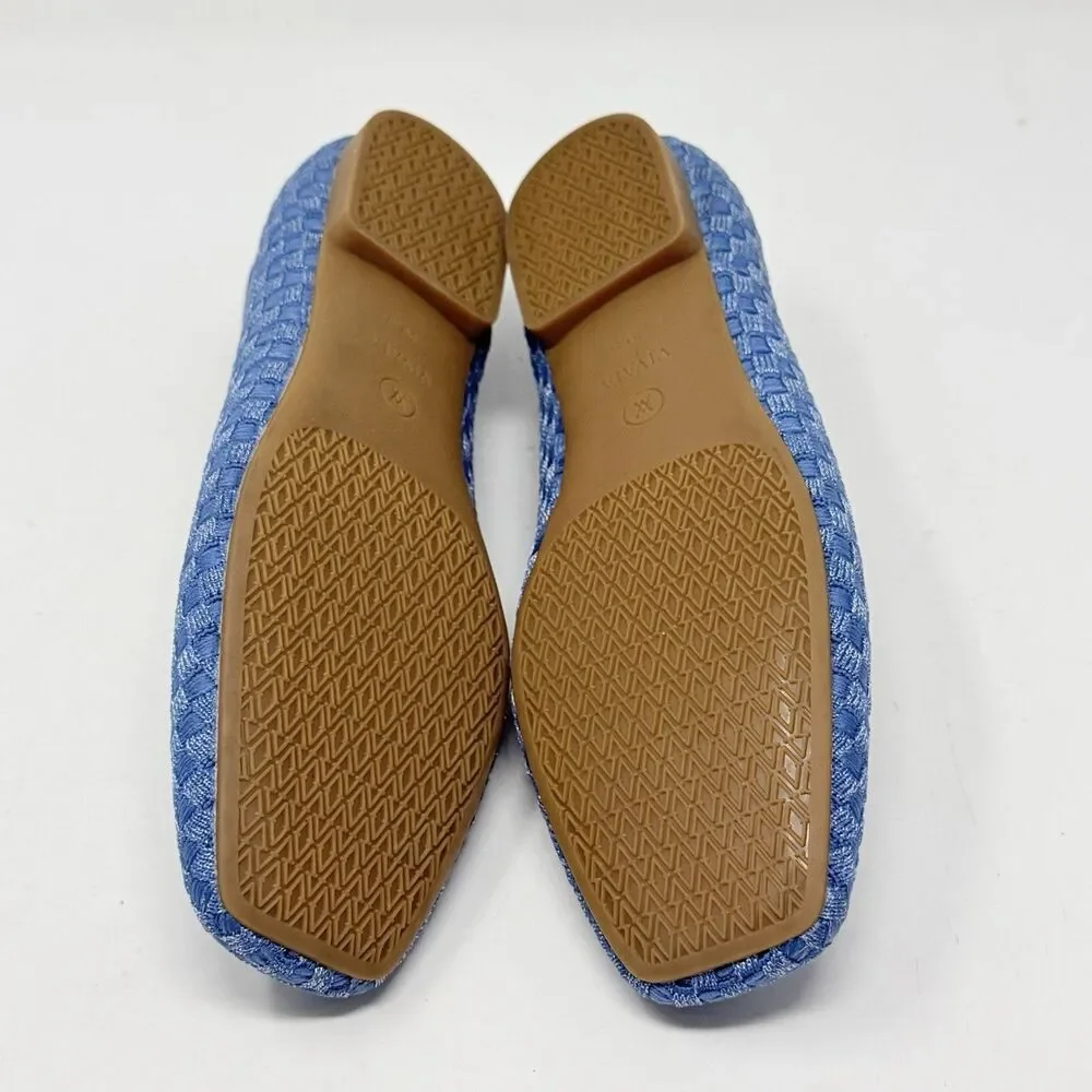 Vivaia Margot Walker Flats Shoes Womens 8.5 EU 39.5 Blue Woven V-Cut Square Toe